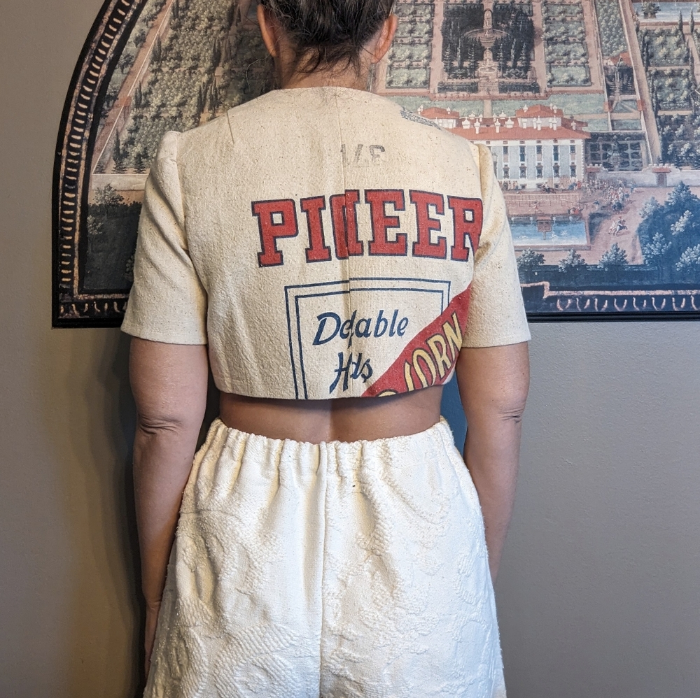 Vintage Feedsack Cropped Tie-Front Top S - image 6